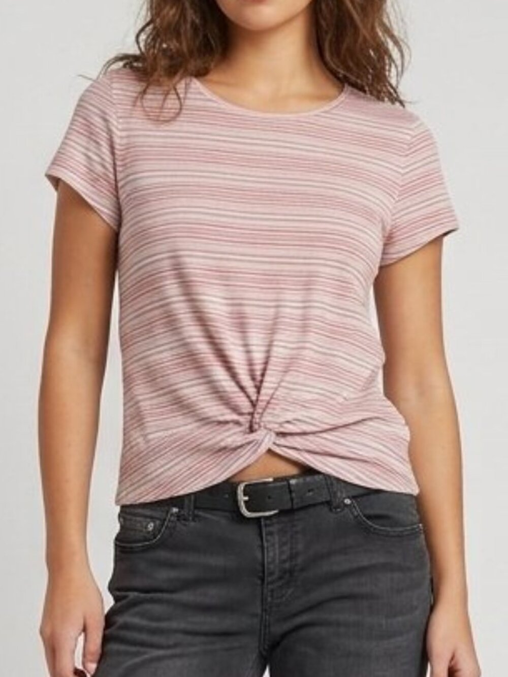 Caramely Made in Canada Striped Twist Hem Top S Small Sherbet Pastel Tee 💛